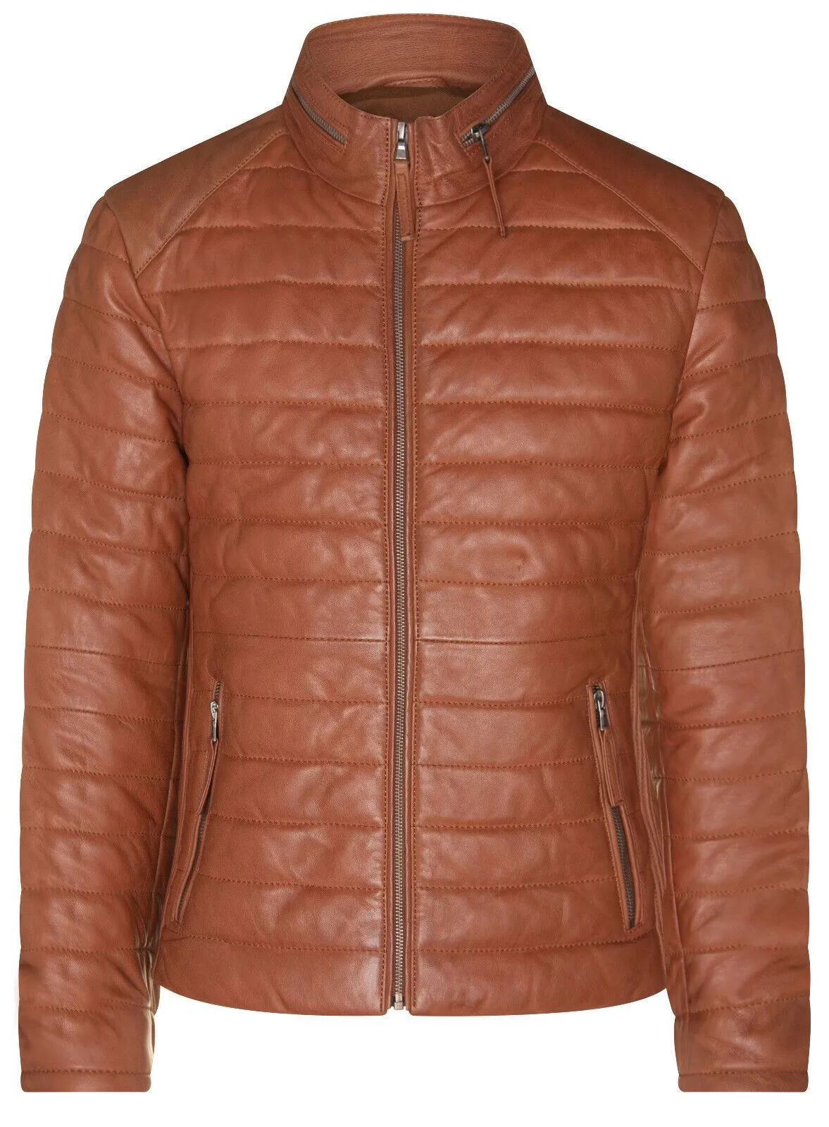 Mens Tan Quilted Leather Puffer Jacket - Tallinn
