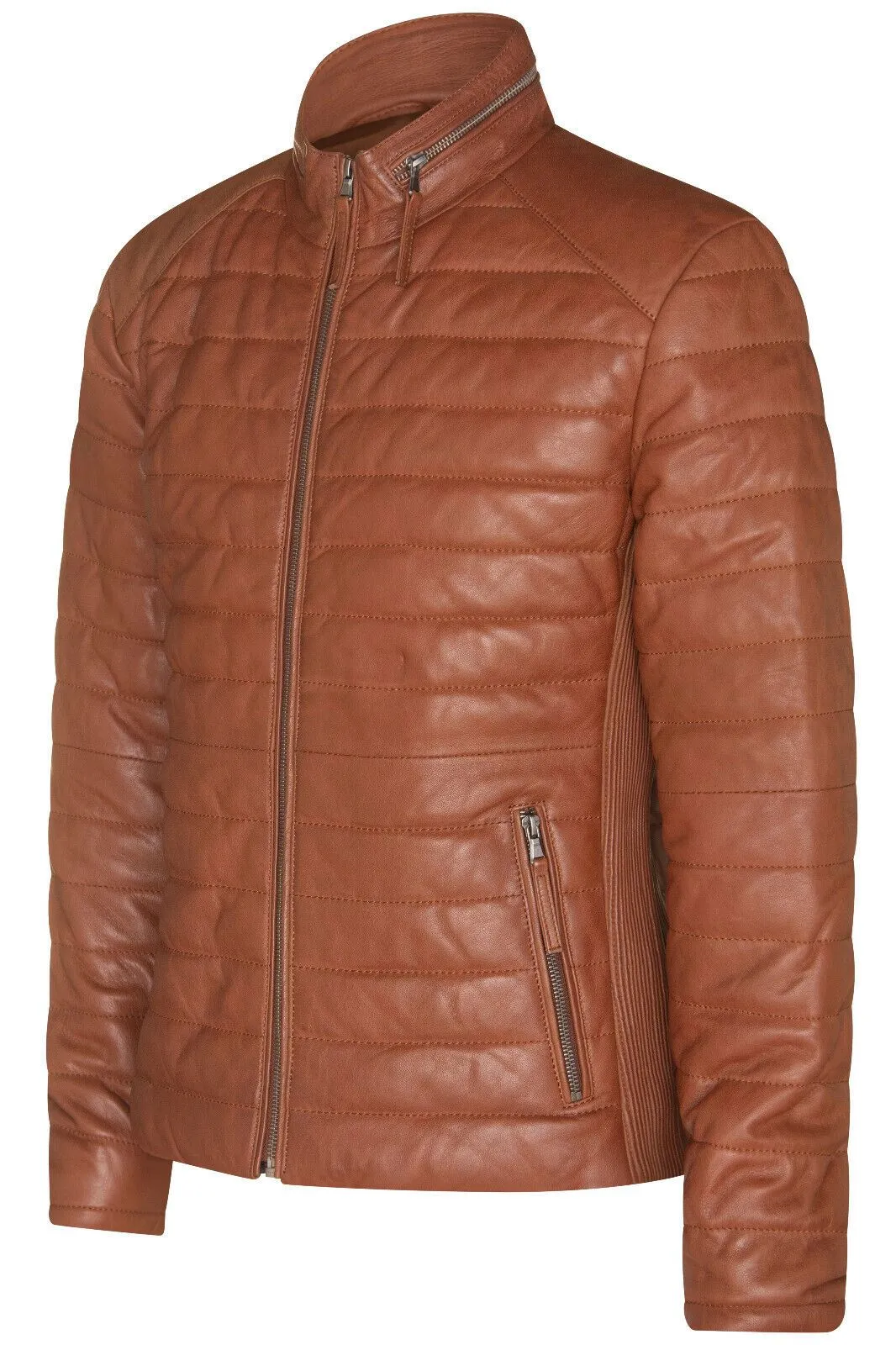 Mens Tan Quilted Leather Puffer Jacket - Tallinn