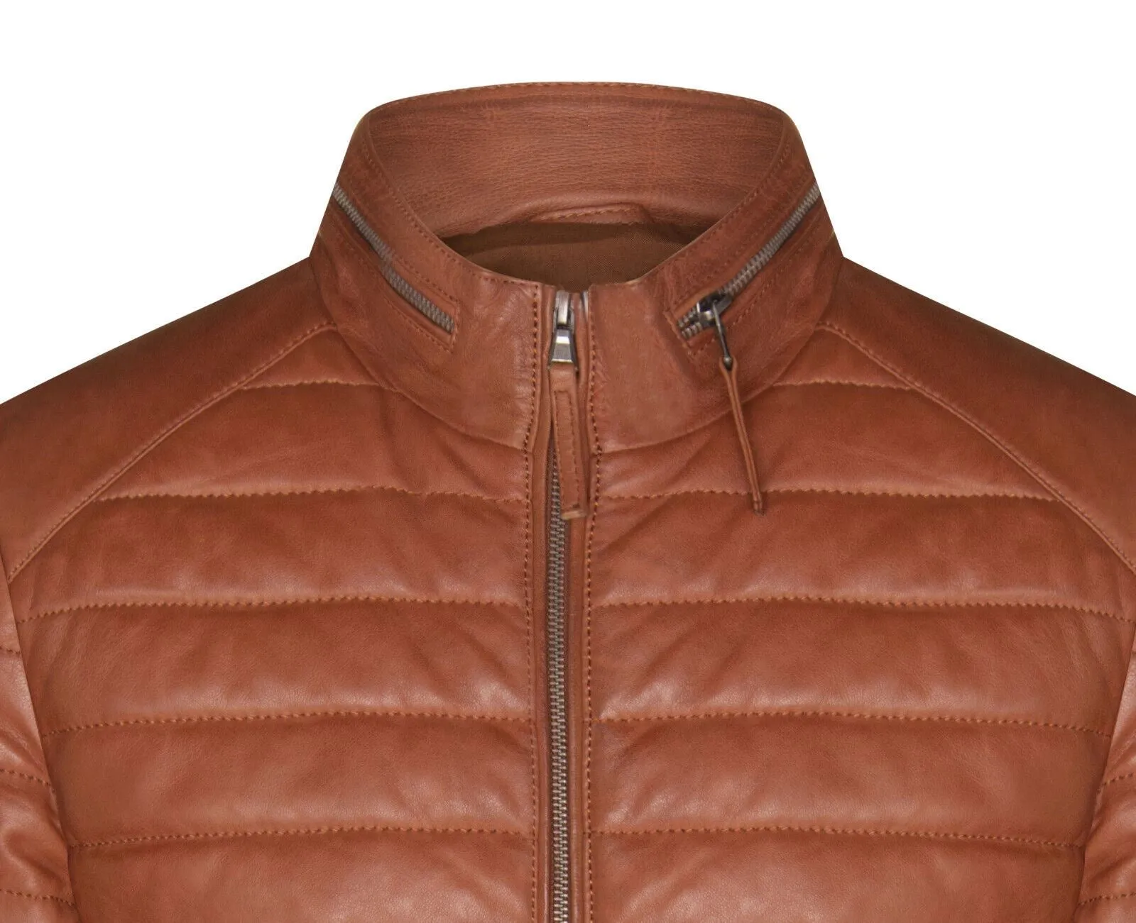 Mens Tan Quilted Leather Puffer Jacket - Tallinn
