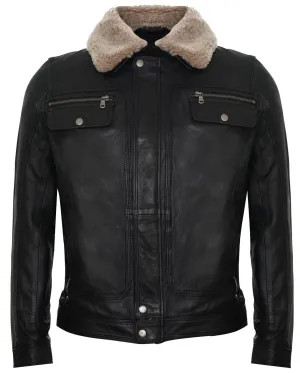Mens Trucker Shirt Leather Jacket-Galway