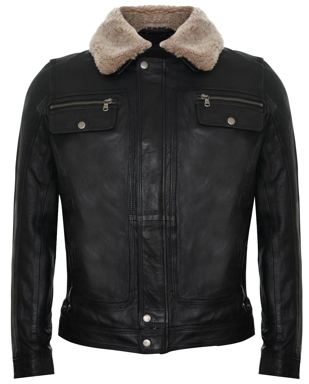 Mens Trucker Shirt Leather Jacket-Galway