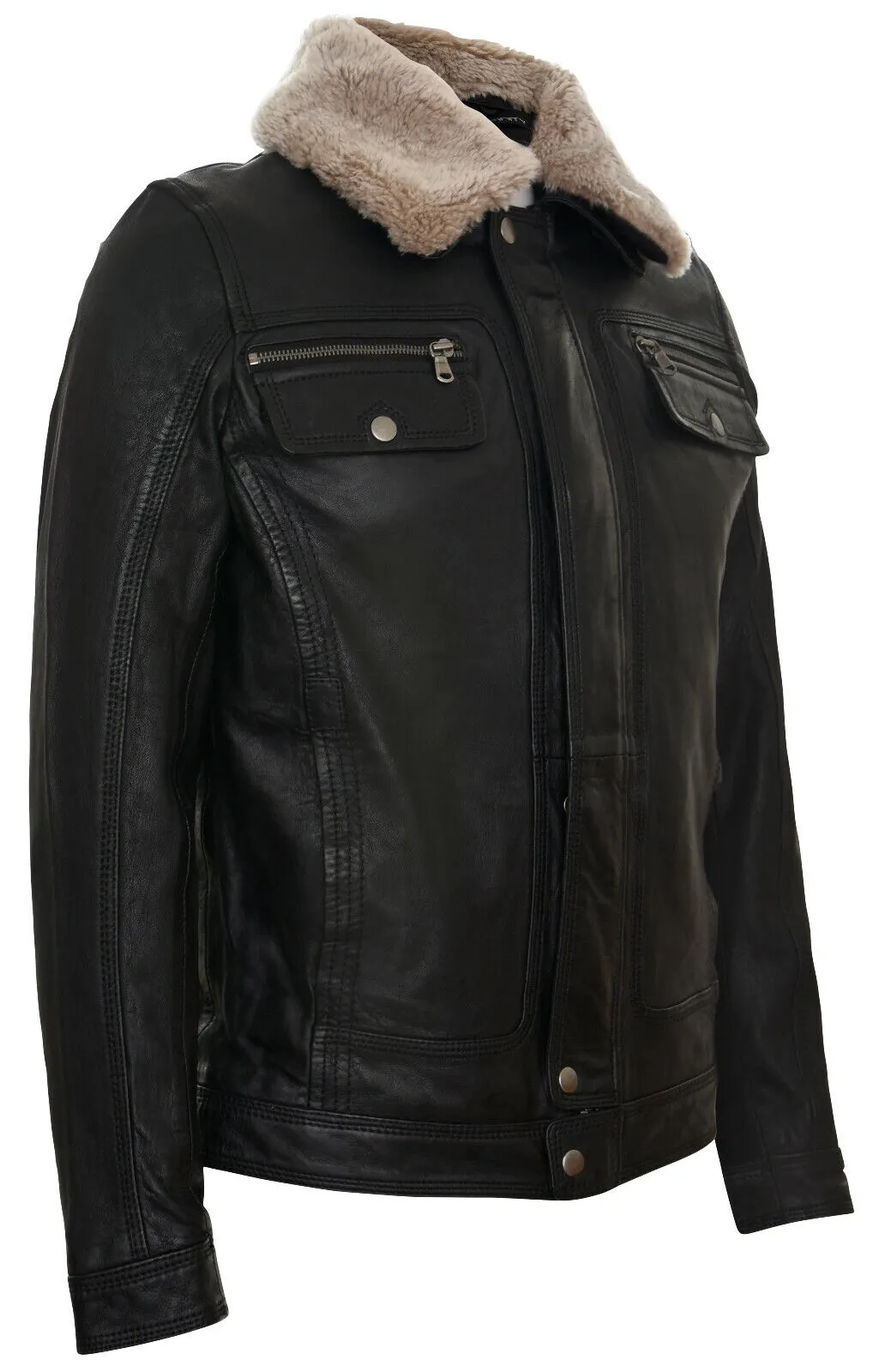 Mens Trucker Shirt Leather Jacket-Galway