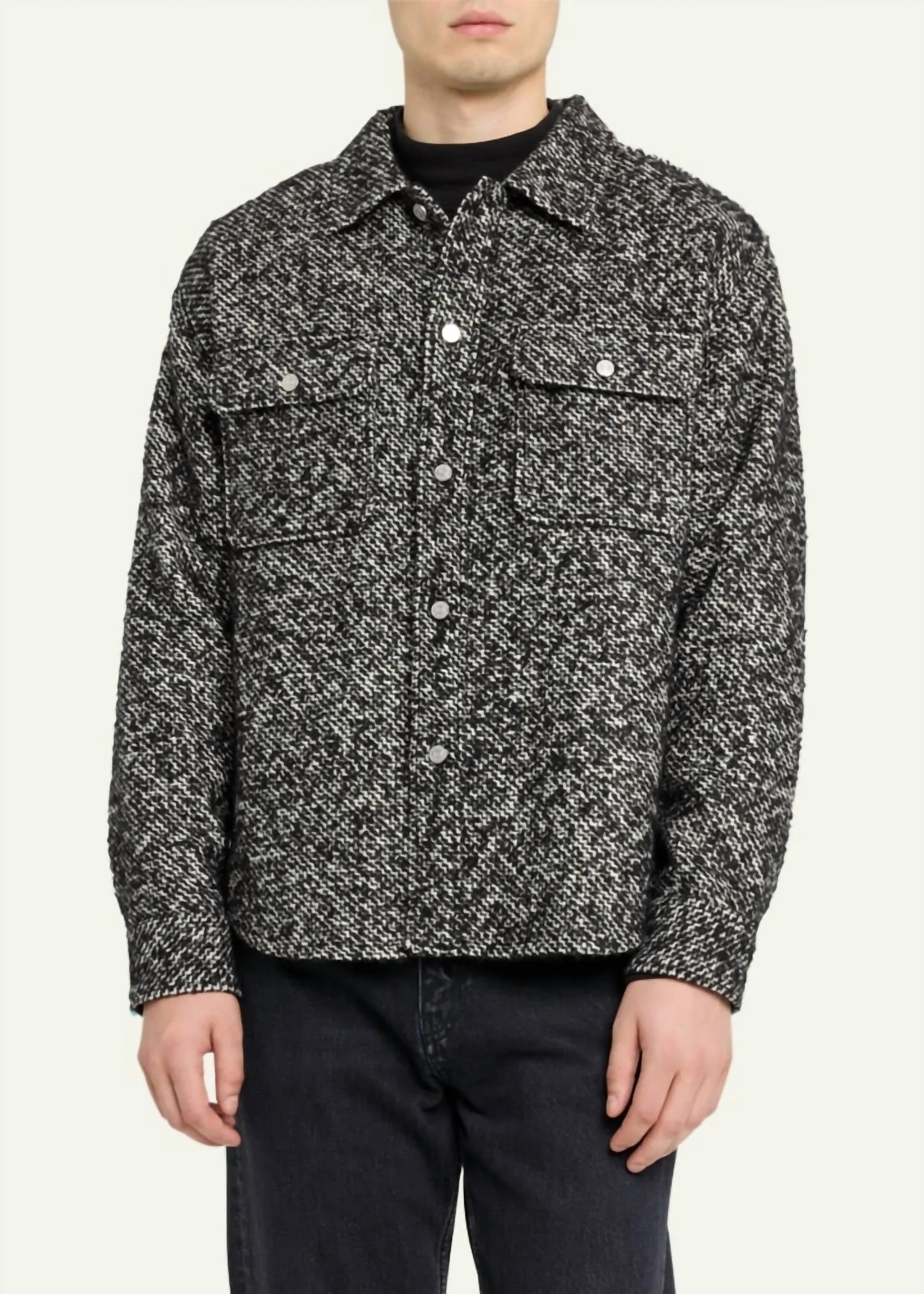 Men's Tweed Textured Overshirt Jacket In Grey
