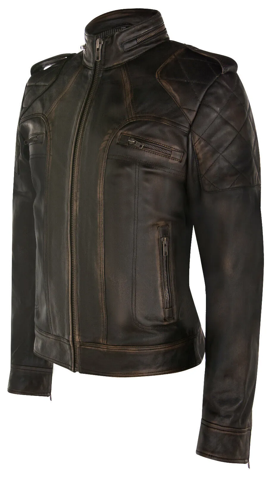 Mens Vintage Leather Racing Biker Jacket-Brooklyn