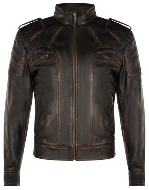 Mens Vintage Leather Racing Biker Jacket-Brooklyn