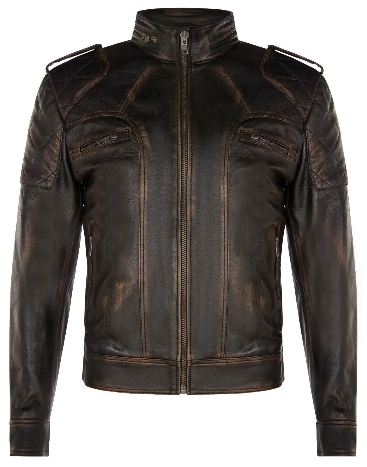 Mens Vintage Leather Racing Biker Jacket-Brooklyn