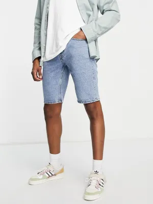 Men's Washed Denim Shorts,Light Blue