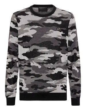Merino Wool Pullover Round Neck LS Camouflage