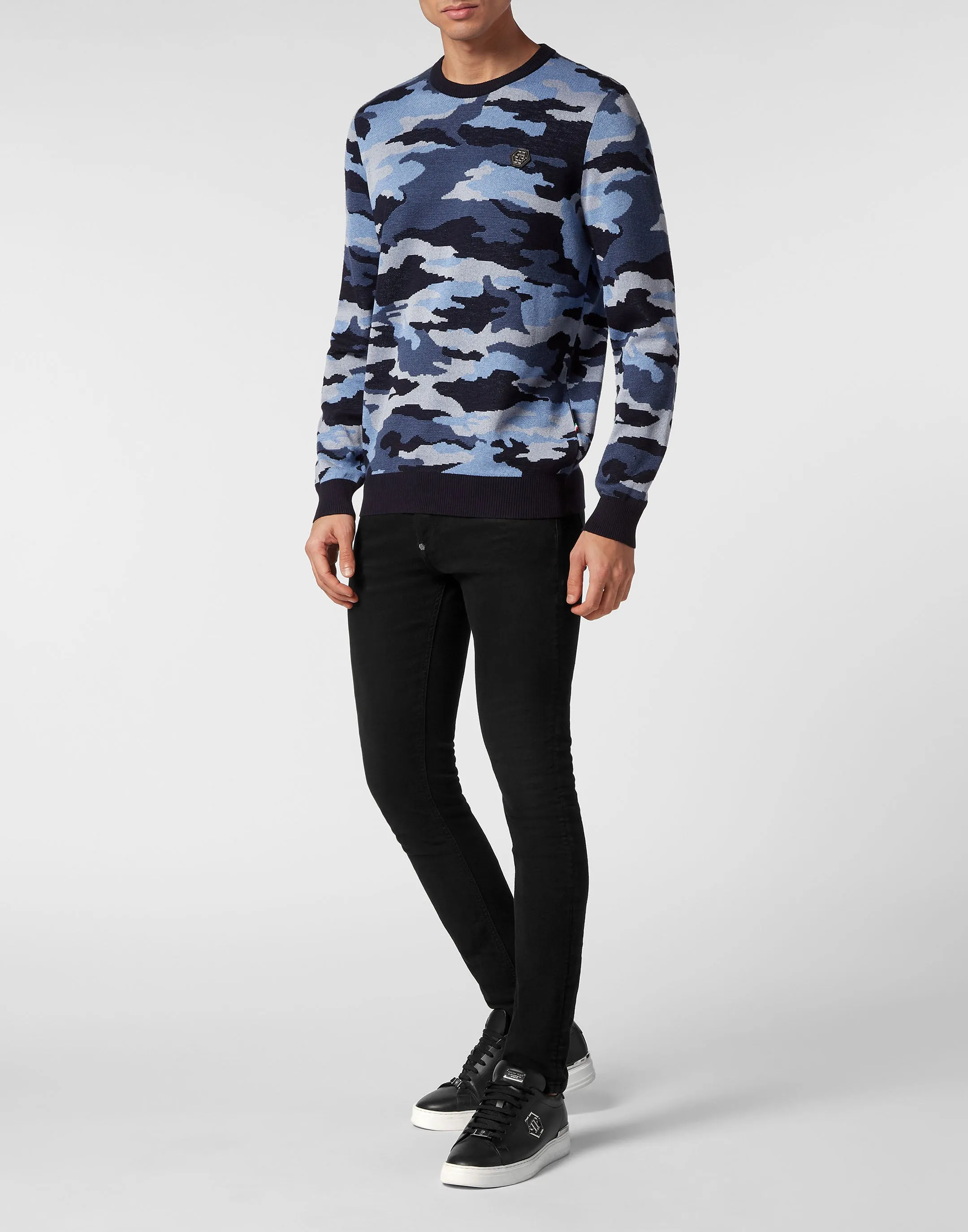 Merino Wool Pullover Round Neck LS Camouflage