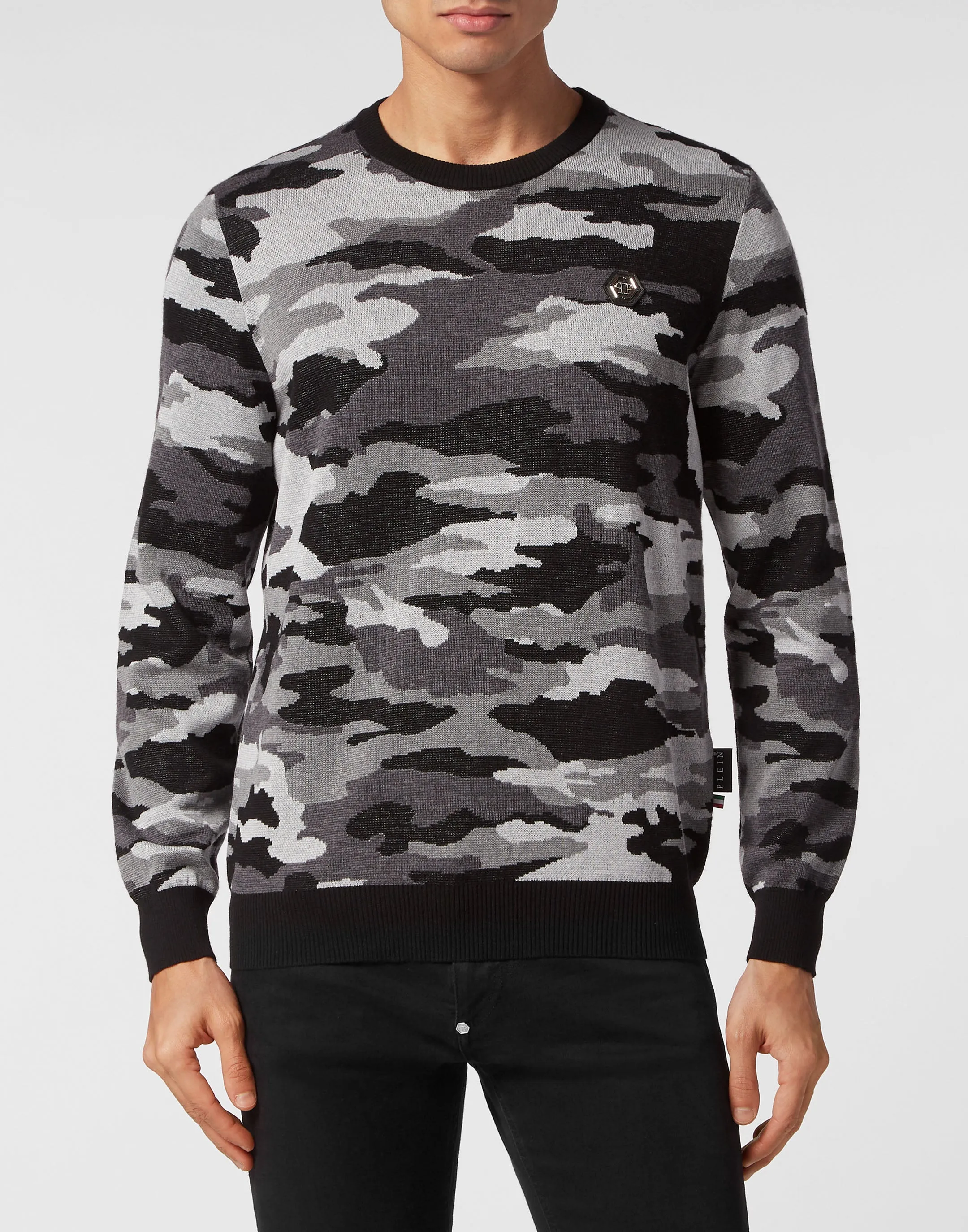 Merino Wool Pullover Round Neck LS Camouflage