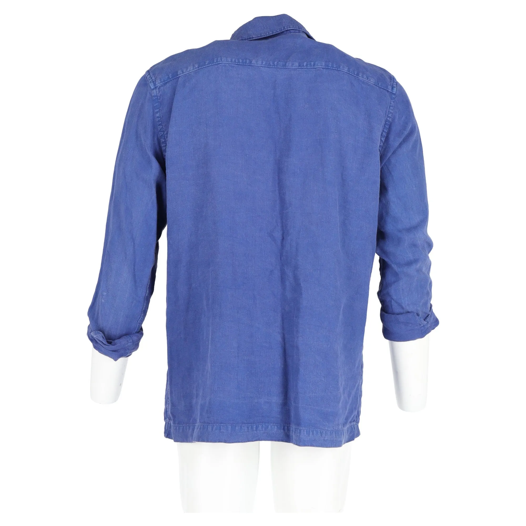 Mr. P. Button-Down with Pockets Dyed Overshirt in Blue Linen