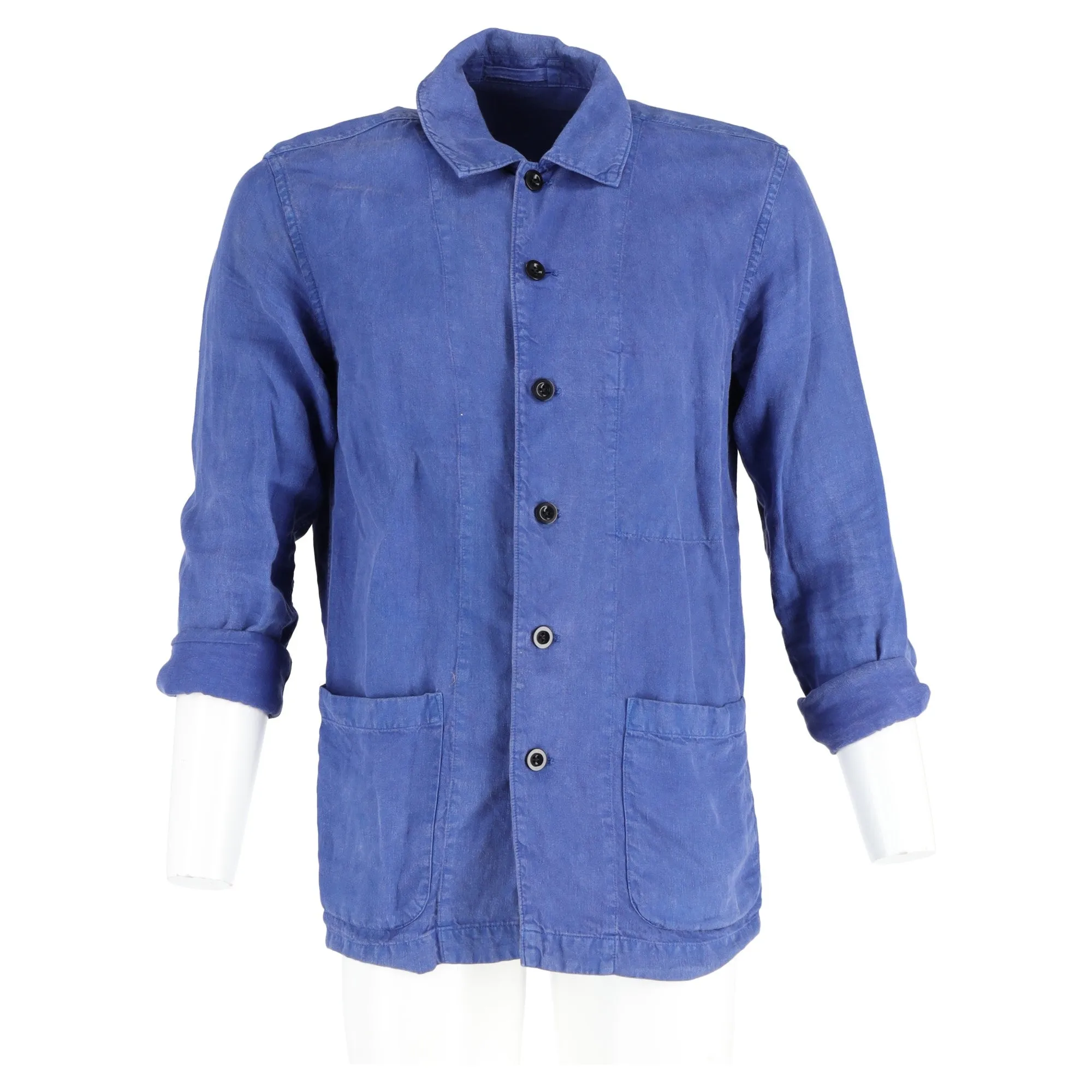 Mr. P. Button-Down with Pockets Dyed Overshirt in Blue Linen