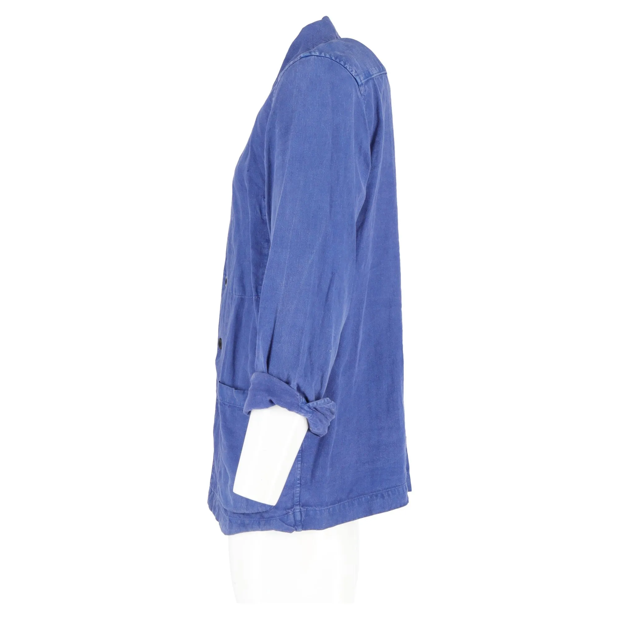 Mr. P. Button-Down with Pockets Dyed Overshirt in Blue Linen