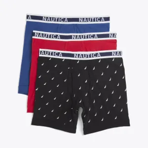 Nautica Mens Cotton Stretch Boxer Briefs, 3-Pack