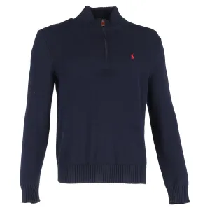 Polo Ralph Lauren Mock Neck Long Sleeve Jumper in Navy Blue Cotton