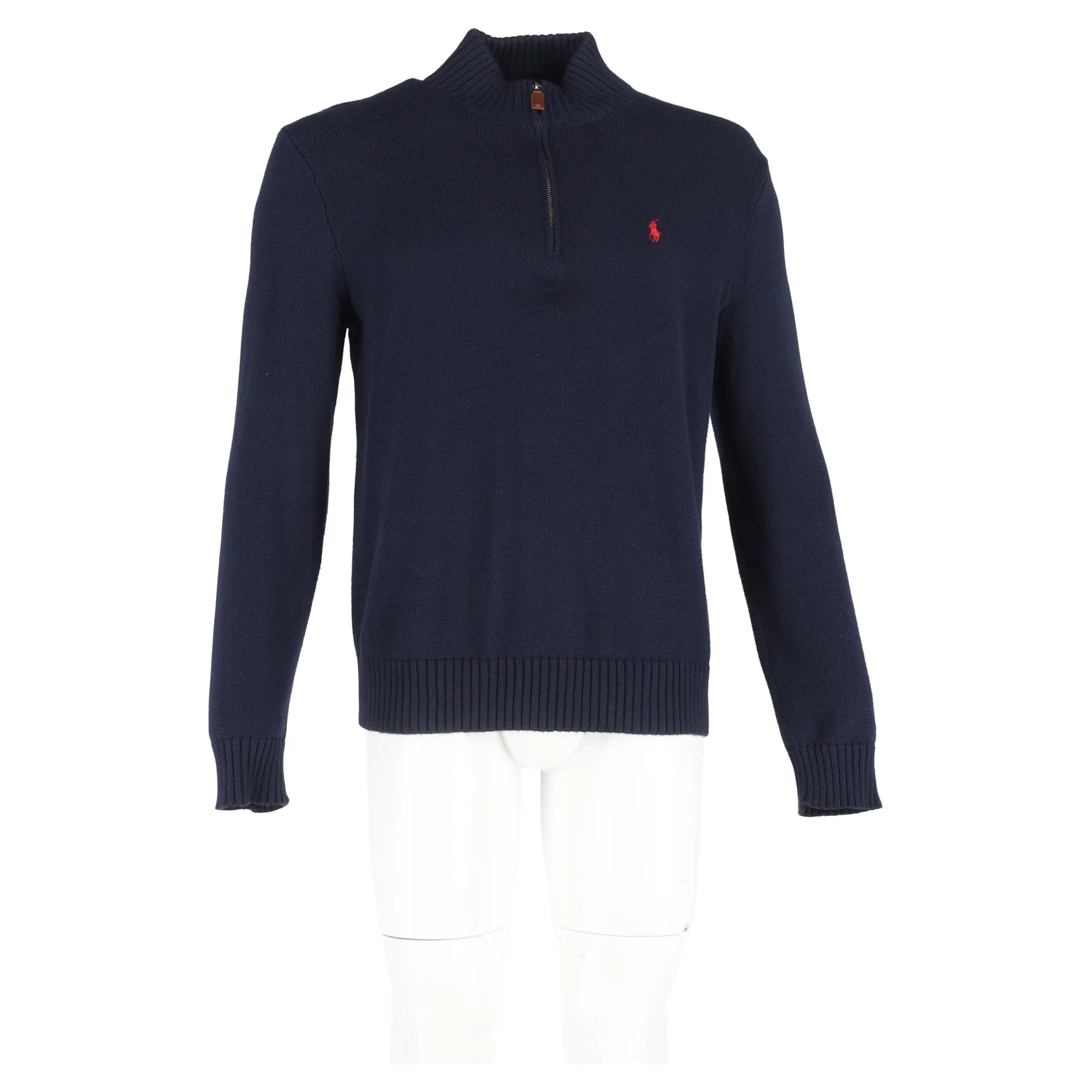 Polo Ralph Lauren Mock Neck Long Sleeve Jumper in Navy Blue Cotton