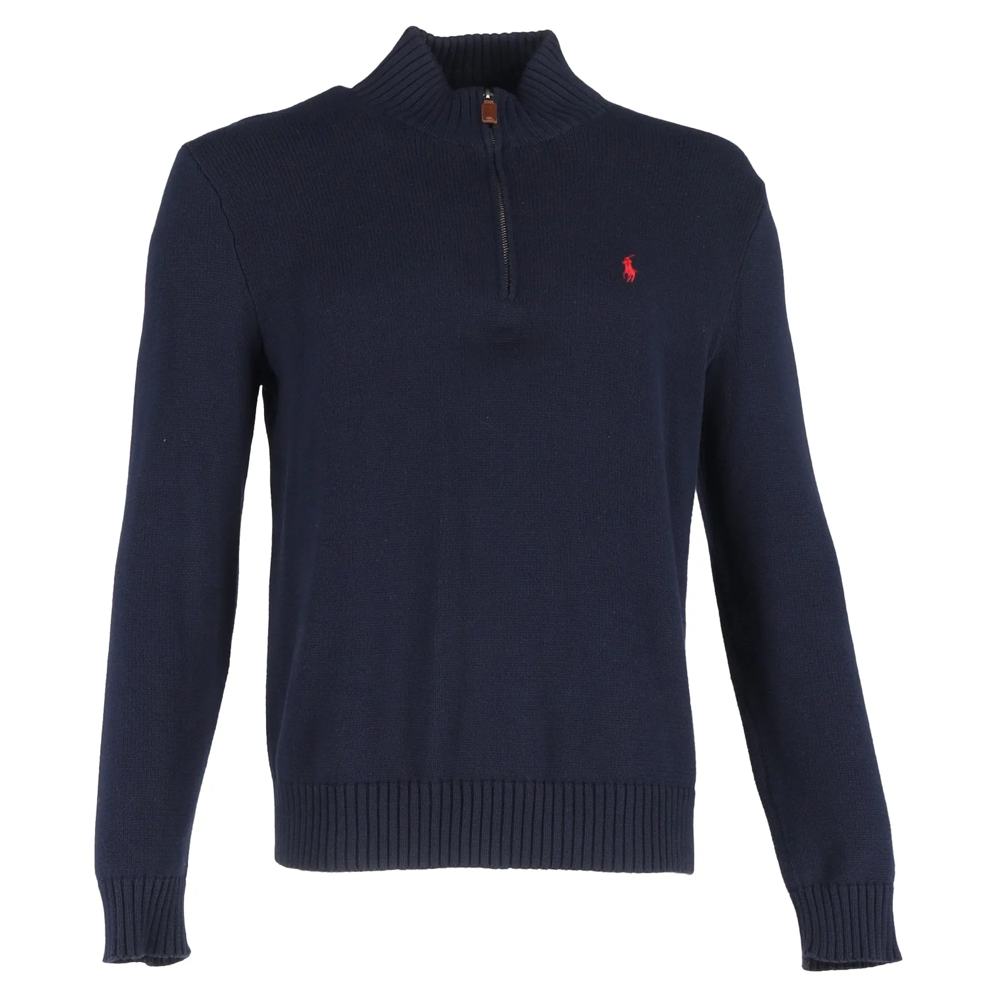 Polo Ralph Lauren Mock Neck Long Sleeve Jumper in Navy Blue Cotton