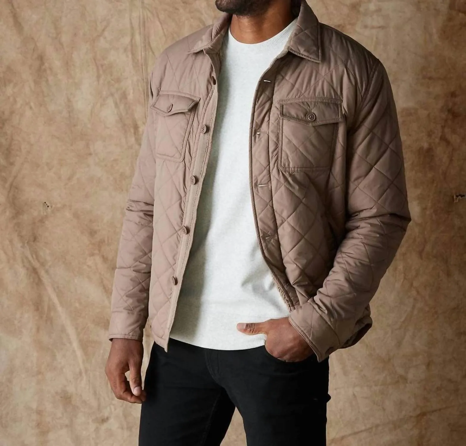 Quilted Sherpa Lined Shacket In Pine Bark Brown