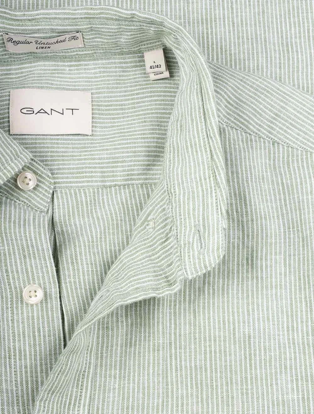 Regular Linen Stripe Shirt Kalamata Green