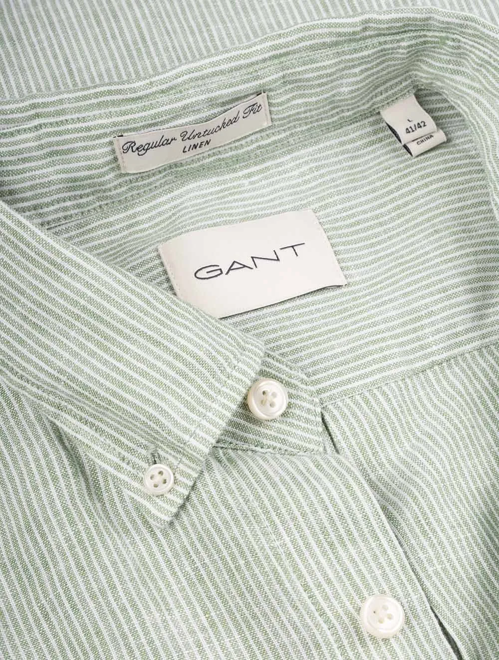 Regular Linen Stripe Shirt Kalamata Green