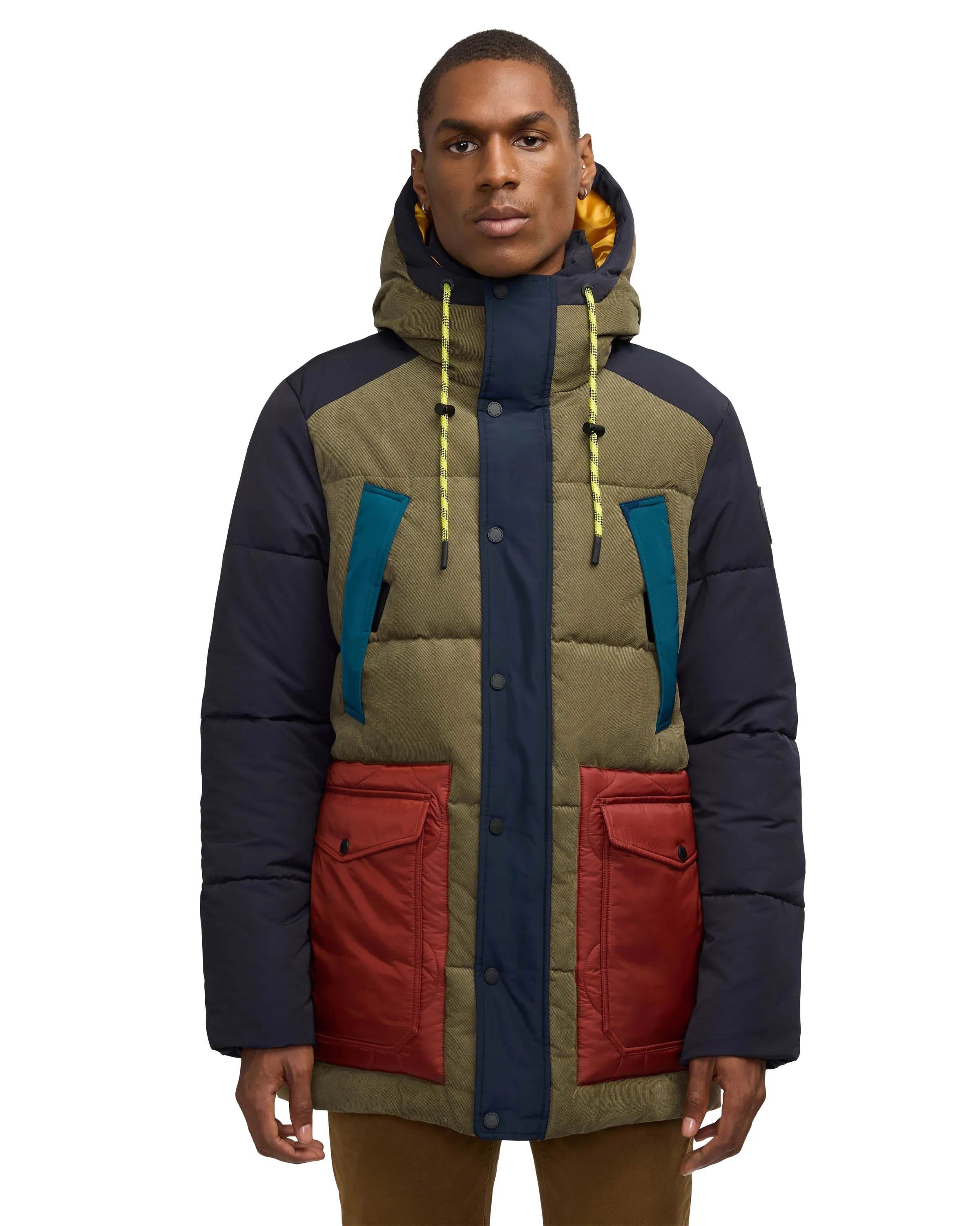 Scotch & Soda Men's Arza Mixed Media Quilted Parka With Adjustable Hood