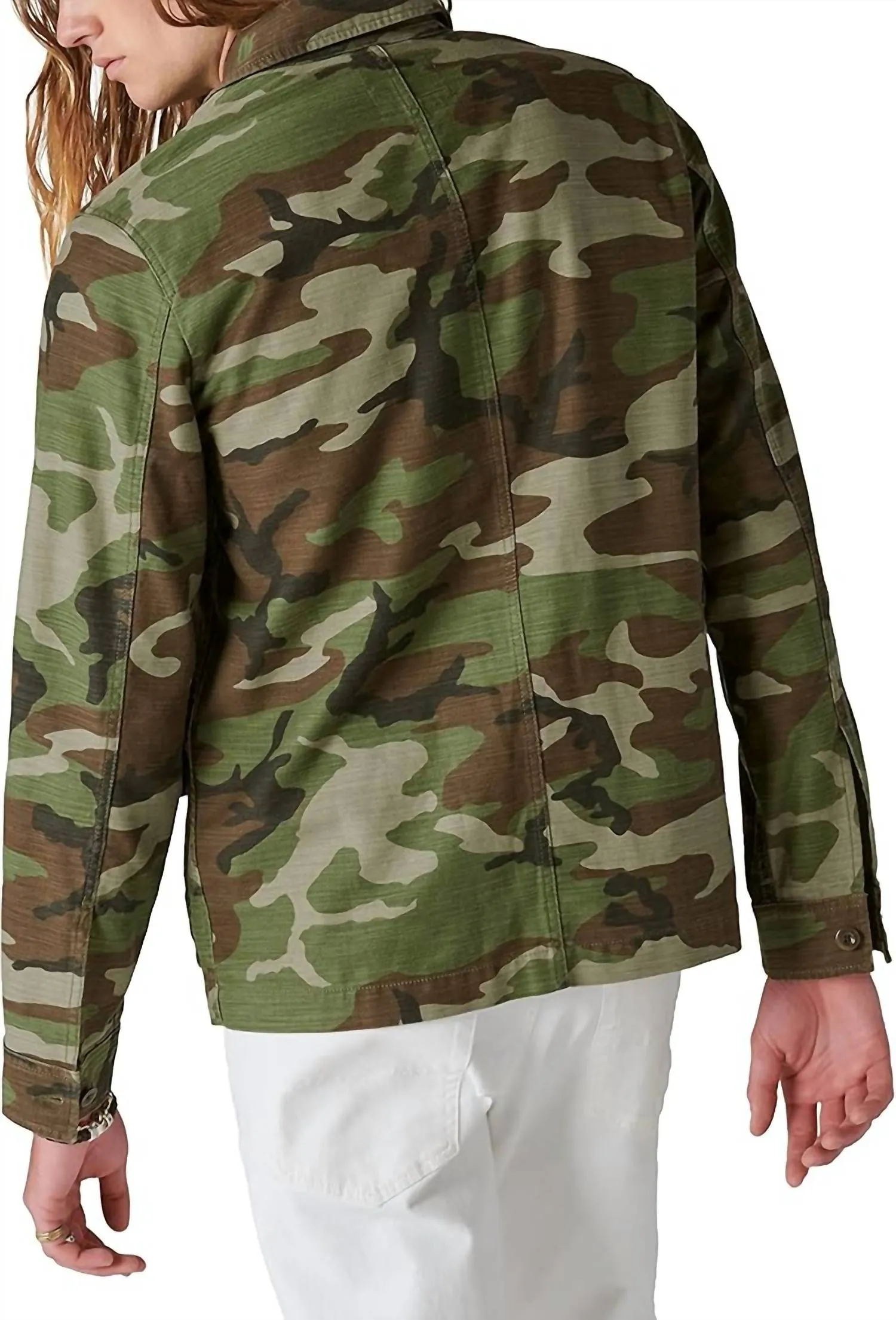 Slub Twill Military Shirt Jacket In Camo Army Green