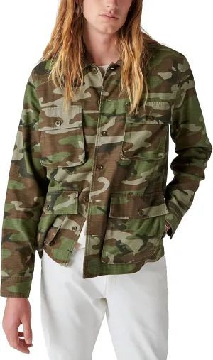 Slub Twill Military Shirt Jacket In Camo Army Green