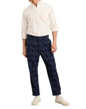 Standard Pleated Pant In Navy Madras