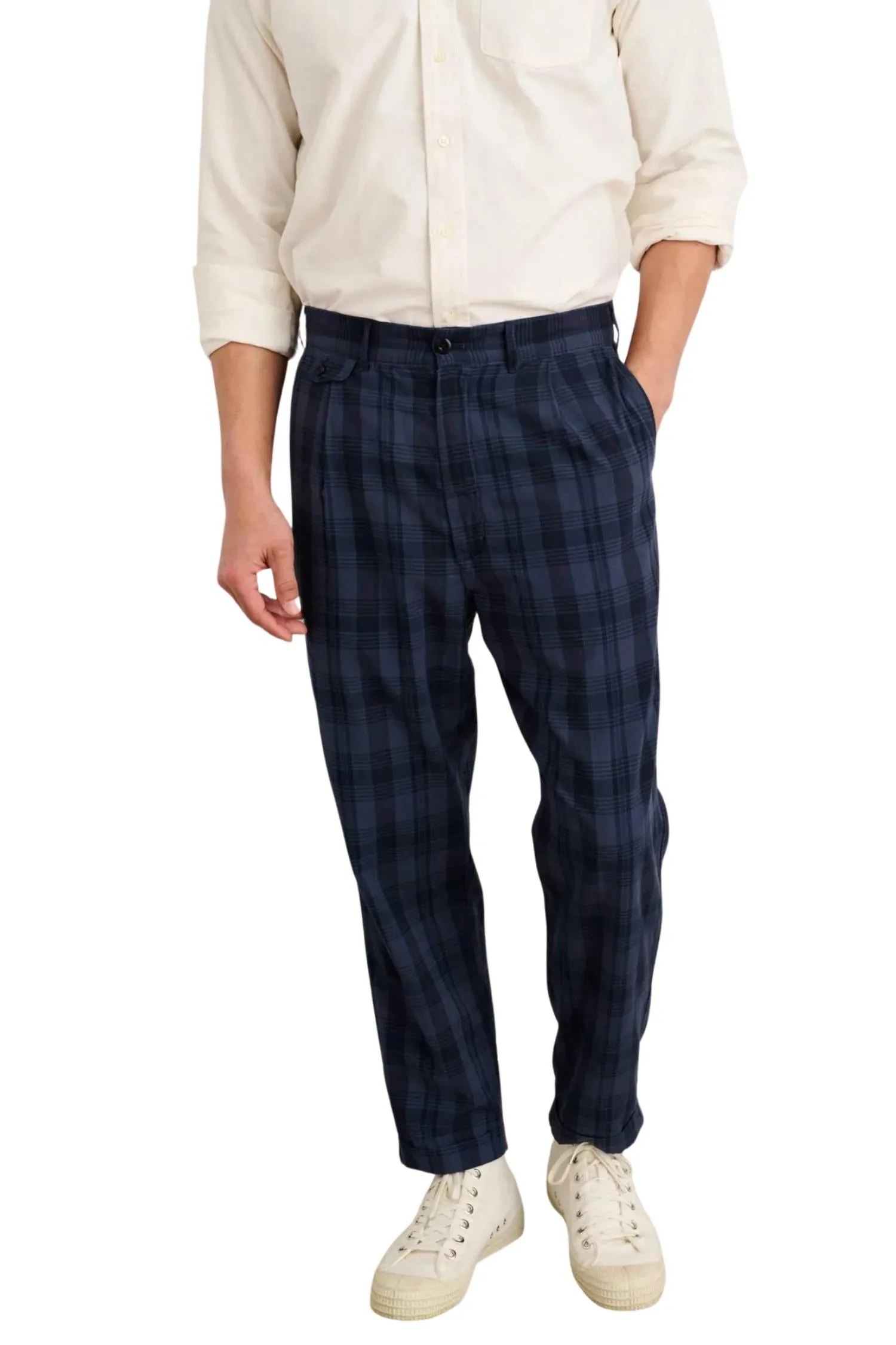 Standard Pleated Pant In Navy Madras