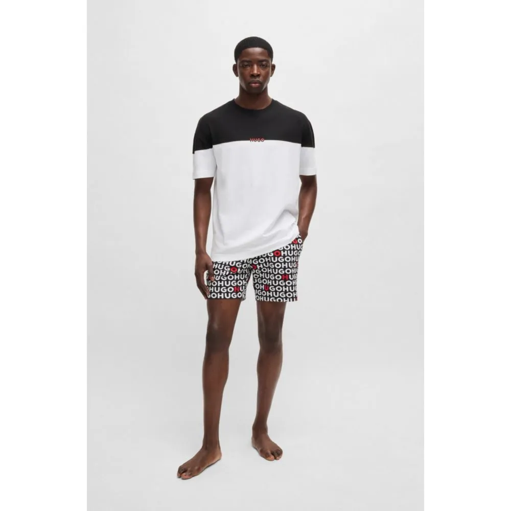 Stretch-cotton pajama T-shirt with color-blocking