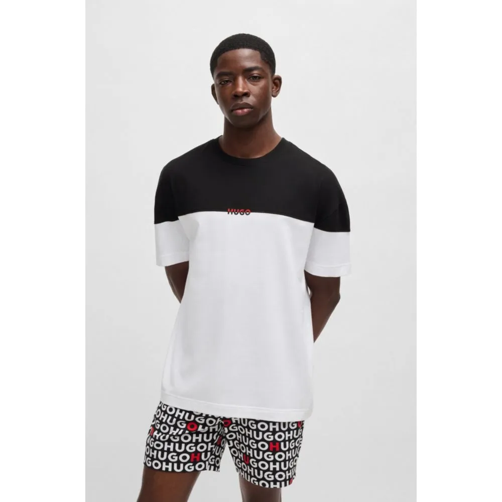 Stretch-cotton pajama T-shirt with color-blocking