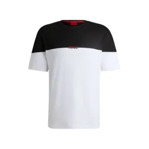 Stretch-cotton pajama T-shirt with color-blocking