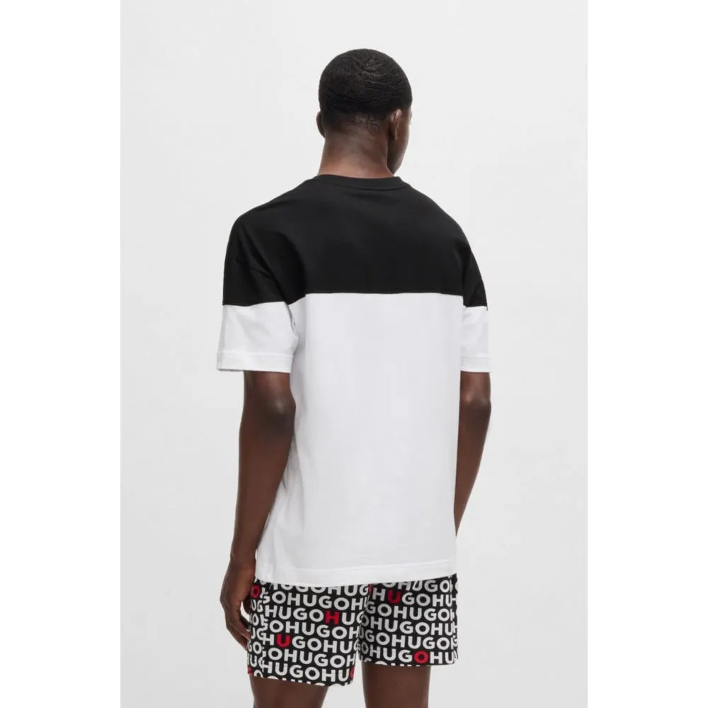 Stretch-cotton pajama T-shirt with color-blocking