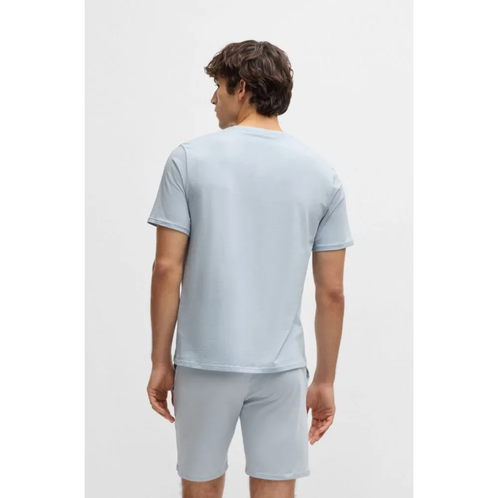 Stretch-cotton pajama T-shirt with logo print