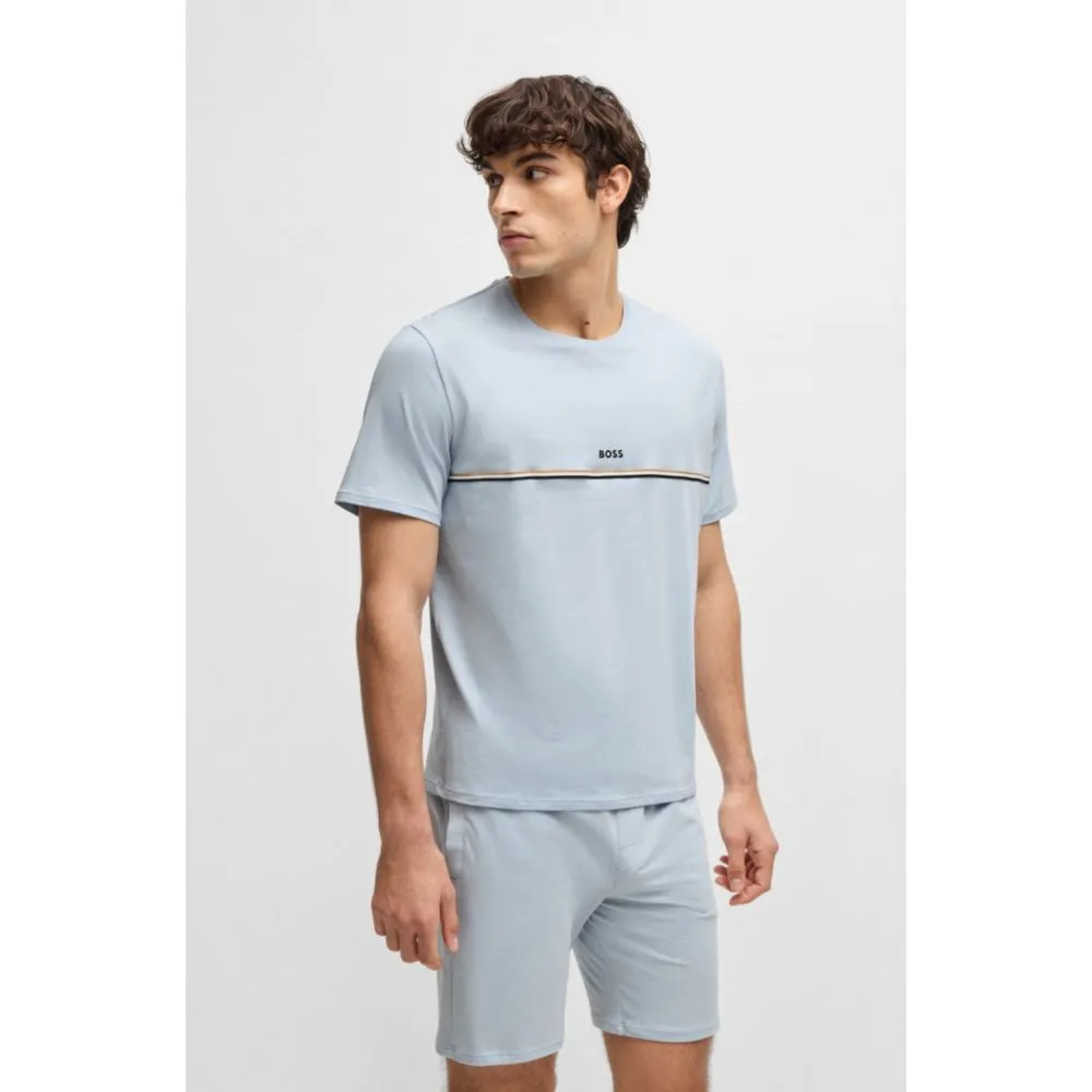 Stretch-cotton pajama T-shirt with logo print