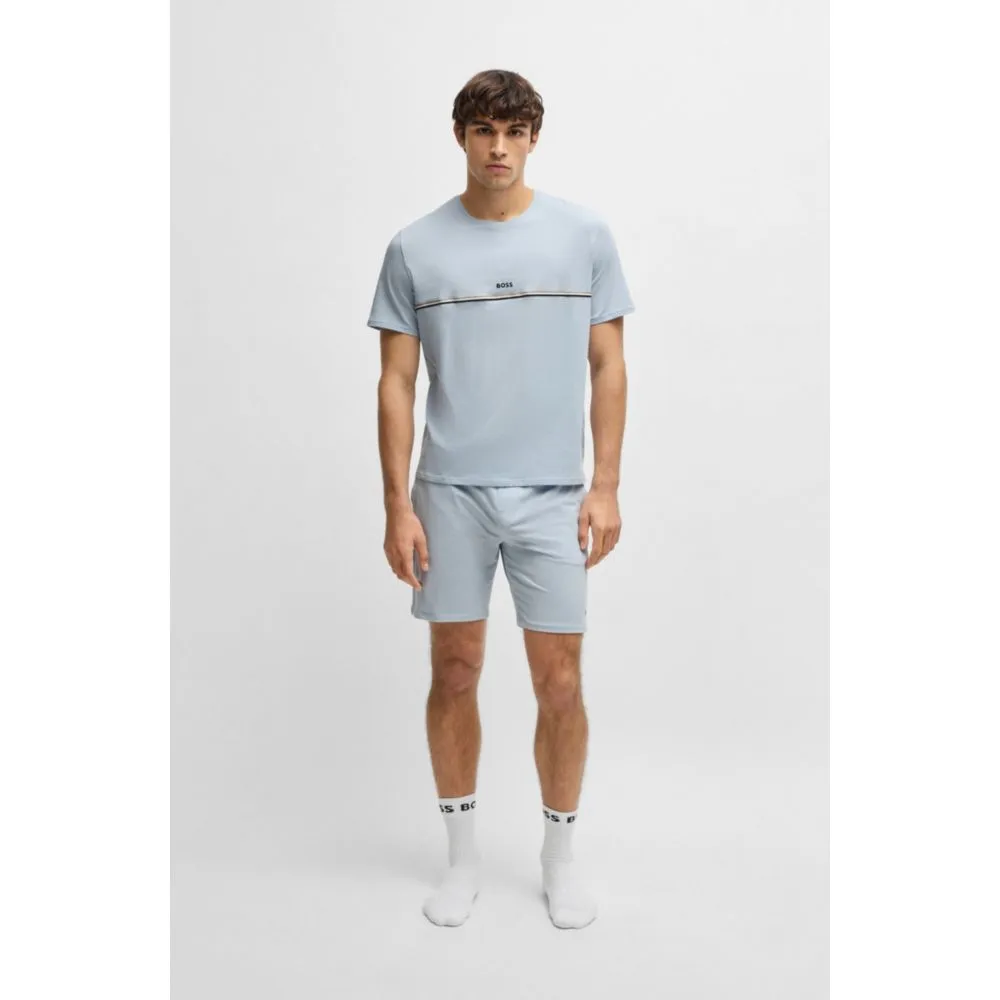 Stretch-cotton pajama T-shirt with logo print