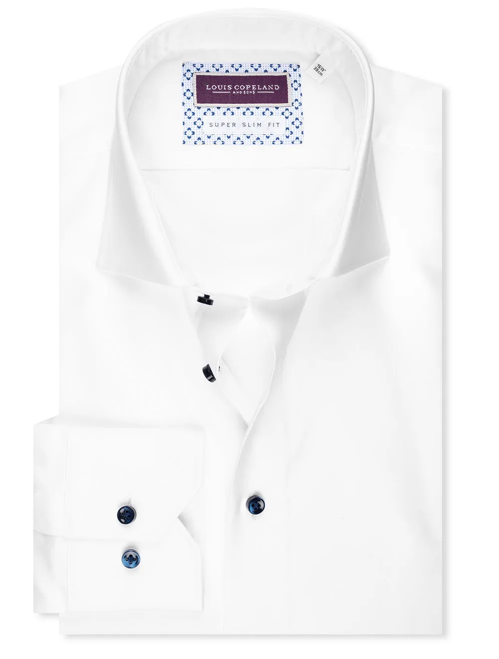 Super Slim Plain Contrast Button Shirt White