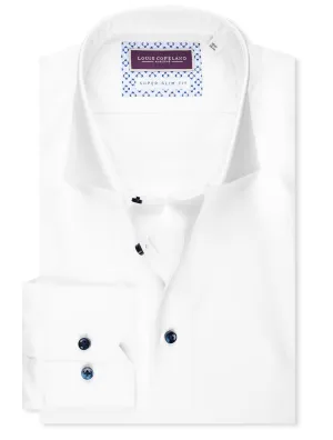 Super Slim Plain Contrast Button Shirt White