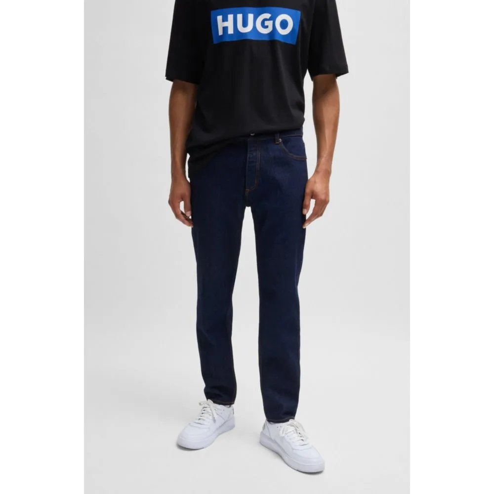 Tapered-fit jeans in dark-blue stretch denim