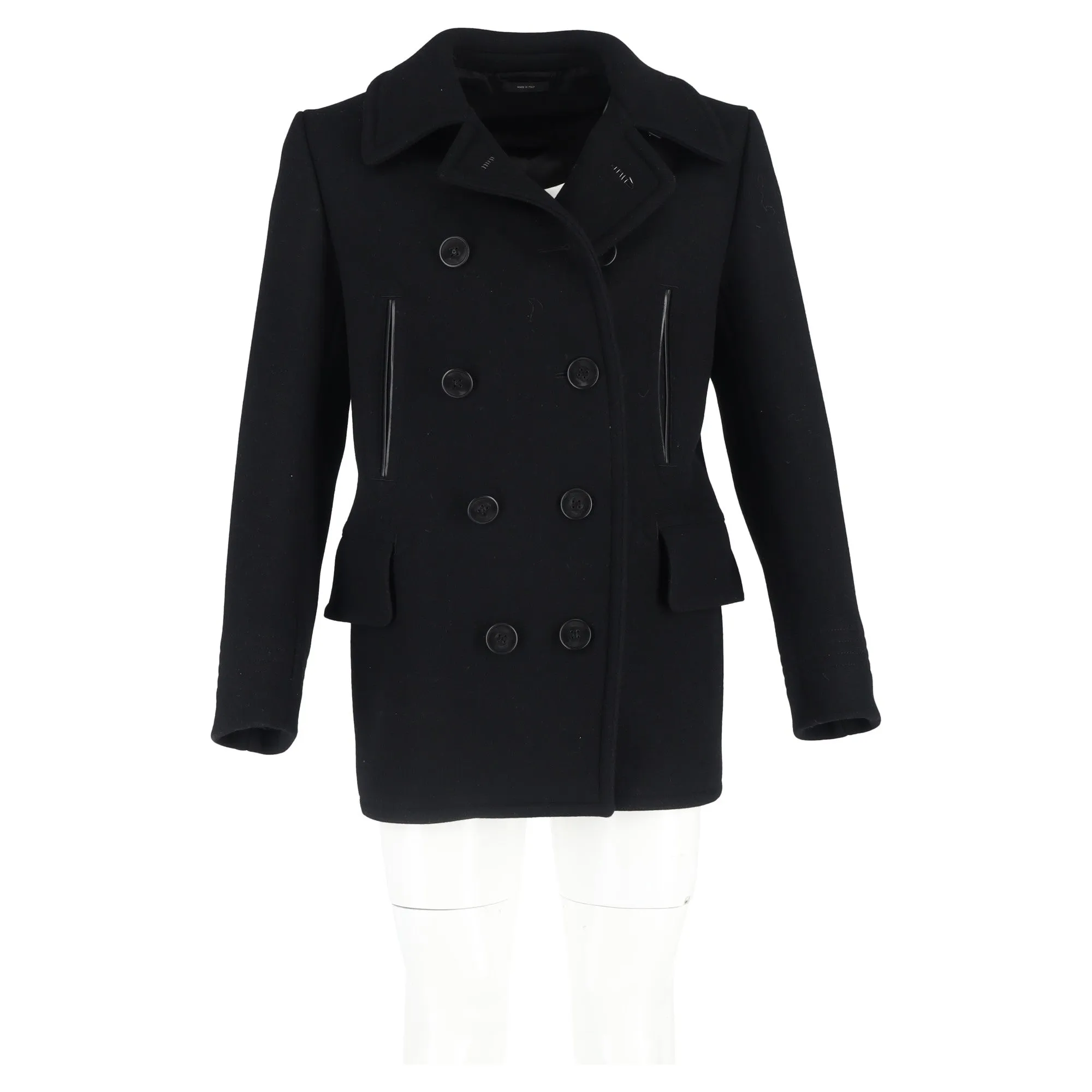 Tom Ford Double-Breasted Peacoat in Black Wool