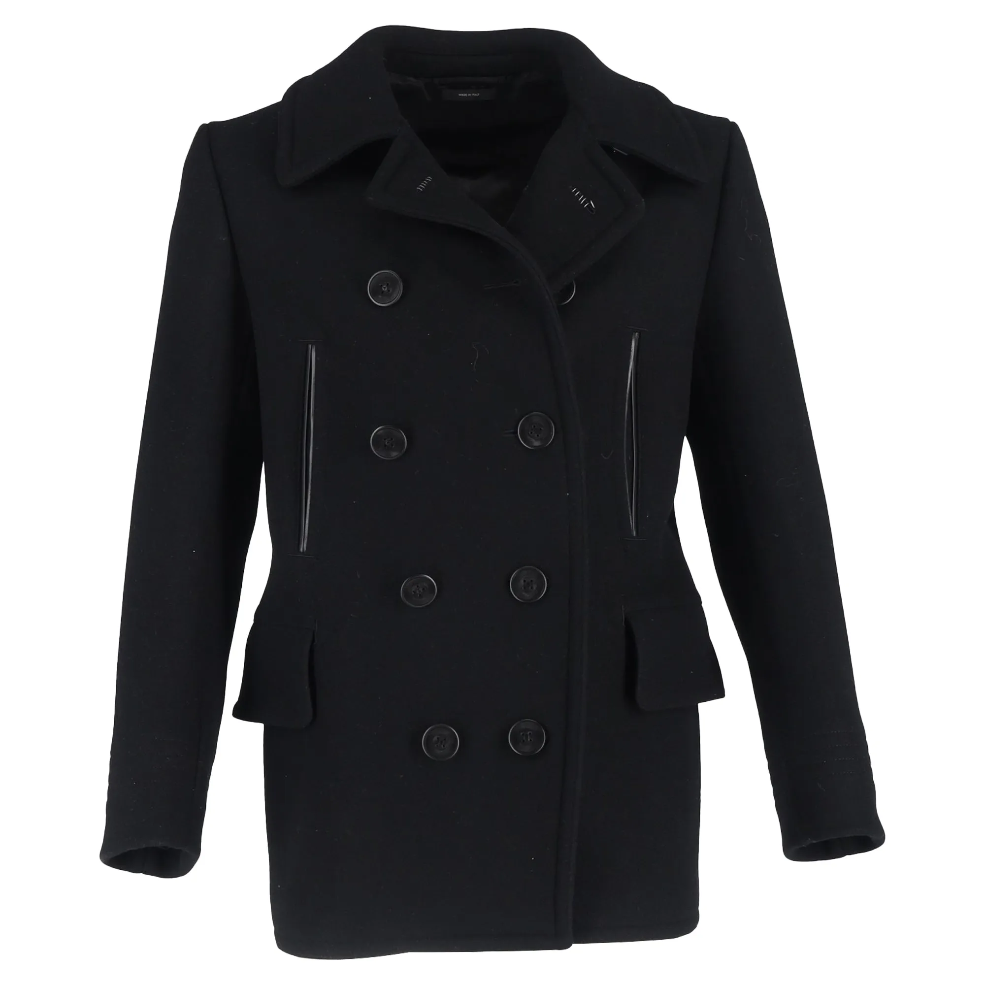 Tom Ford Double-Breasted Peacoat in Black Wool