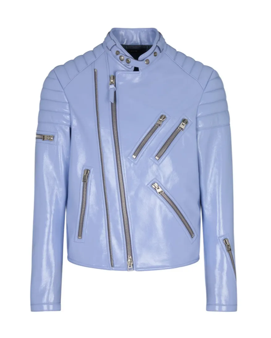 Tom Ford Mens Leather Zip Biker Jacket in Lilac