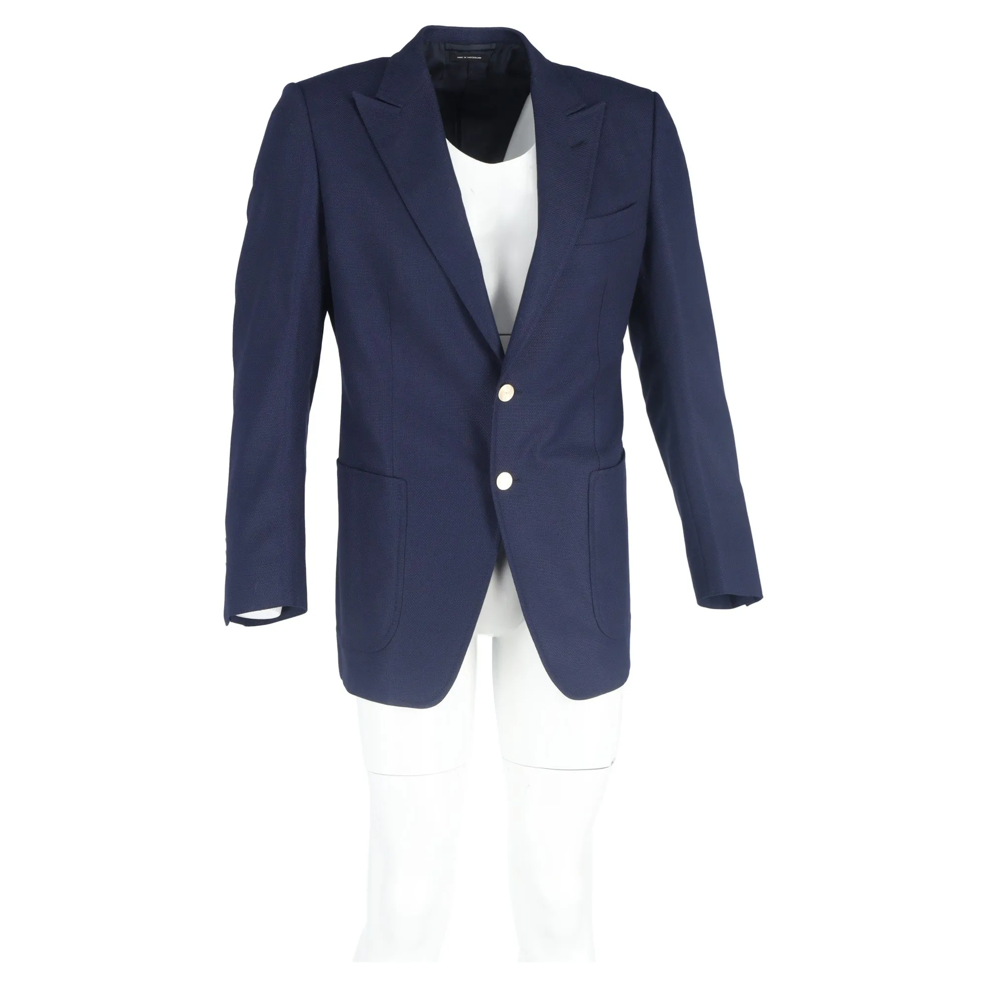 Tom Ford Single-Breasted Blazer with Pockets in Navy Blue Wool