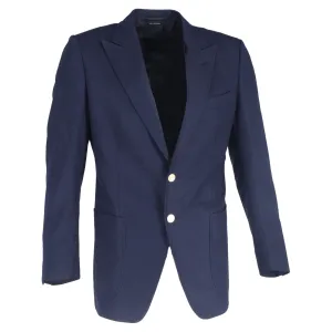 Tom Ford Single-Breasted Blazer with Pockets in Navy Blue Wool
