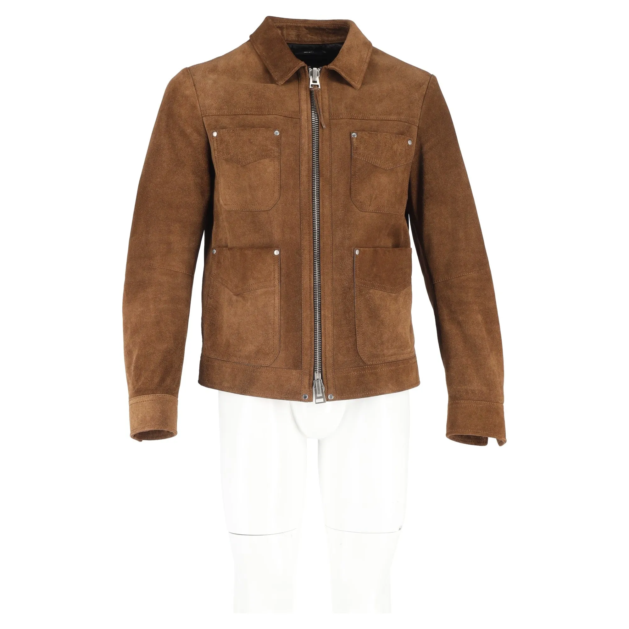 Tom Ford Zipped Field Jacket with Pockets in Brown Suede