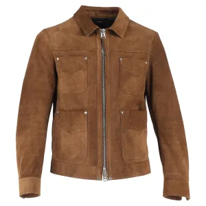 Tom Ford Zipped Field Jacket with Pockets in Brown Suede