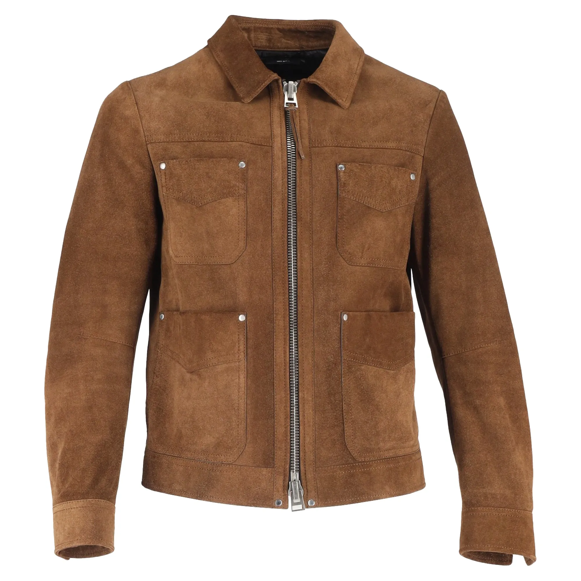 Tom Ford Zipped Field Jacket with Pockets in Brown Suede