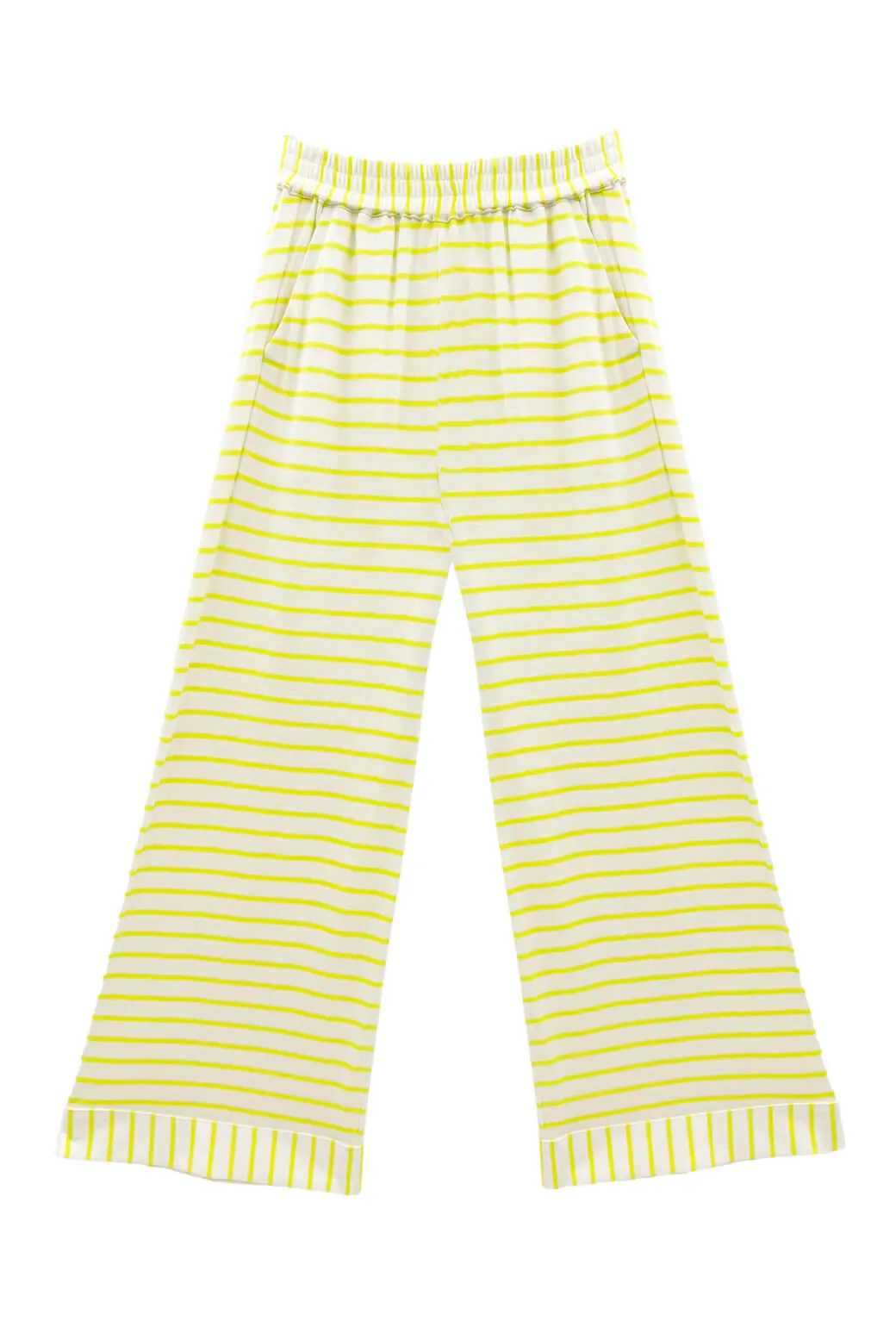 Wide Leg Knit Trouser - Citron Stripe Knit