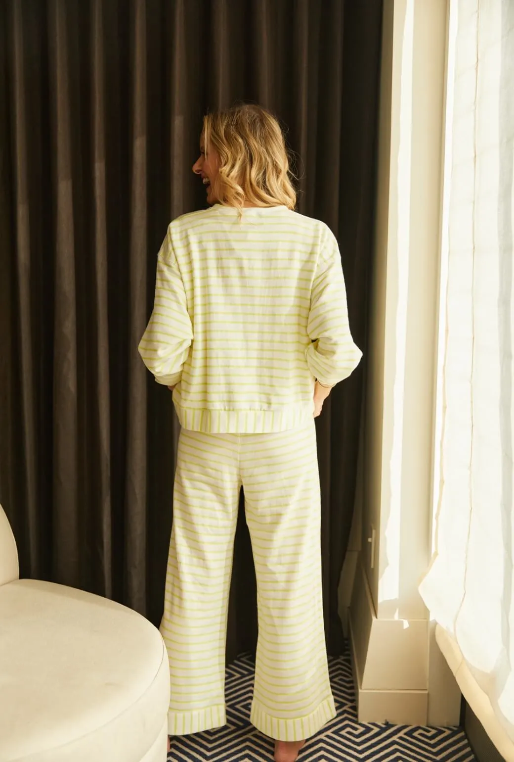 Wide Leg Knit Trouser - Citron Stripe Knit