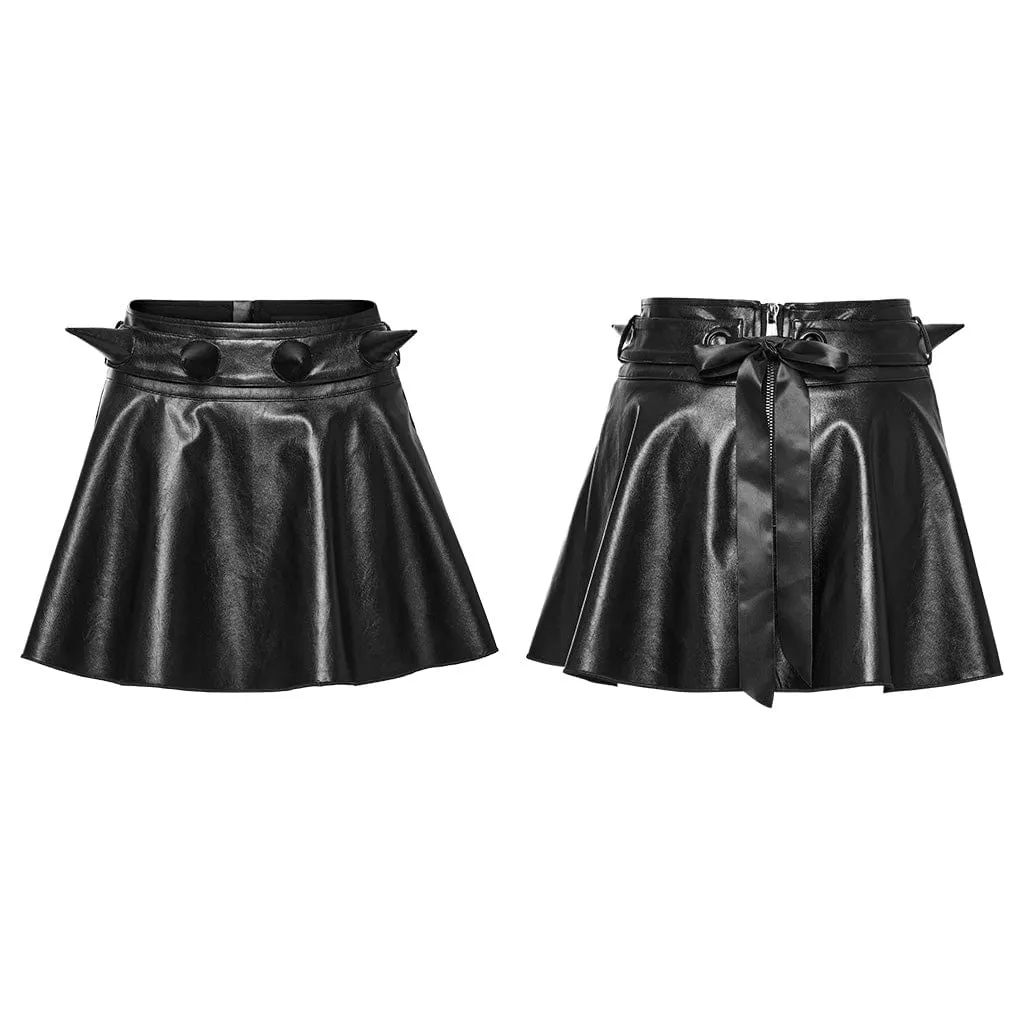 Women's Punk Studded Lace-up Faux Leather Skirt